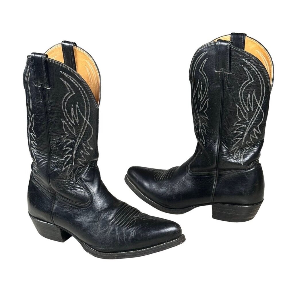 Vintage Chippewa  Leather Embroidered Western Cowboy Black Boots Men's 11 D